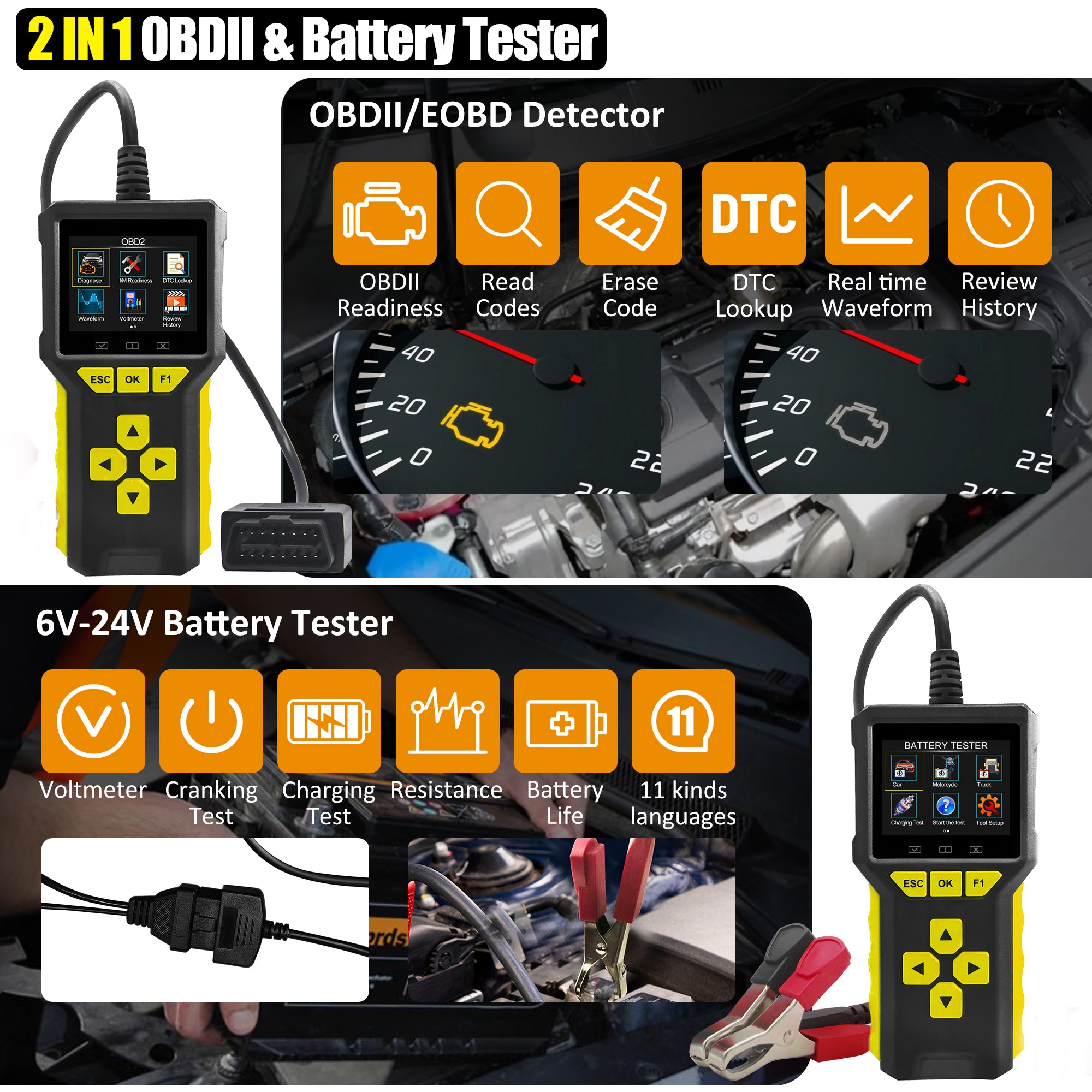 Forbell Automotive Battery Testing and OBD Testing 2-in-1 Tester
