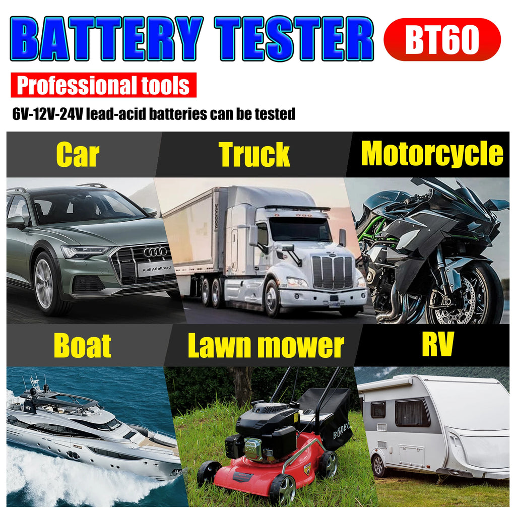 2.4” Car Battery Analyzer for 12V/24V, CCA ±2% Test, Voltage Accuracy ±0.06V, Cranking & Charging Check, SOH/SOC, Data Storage