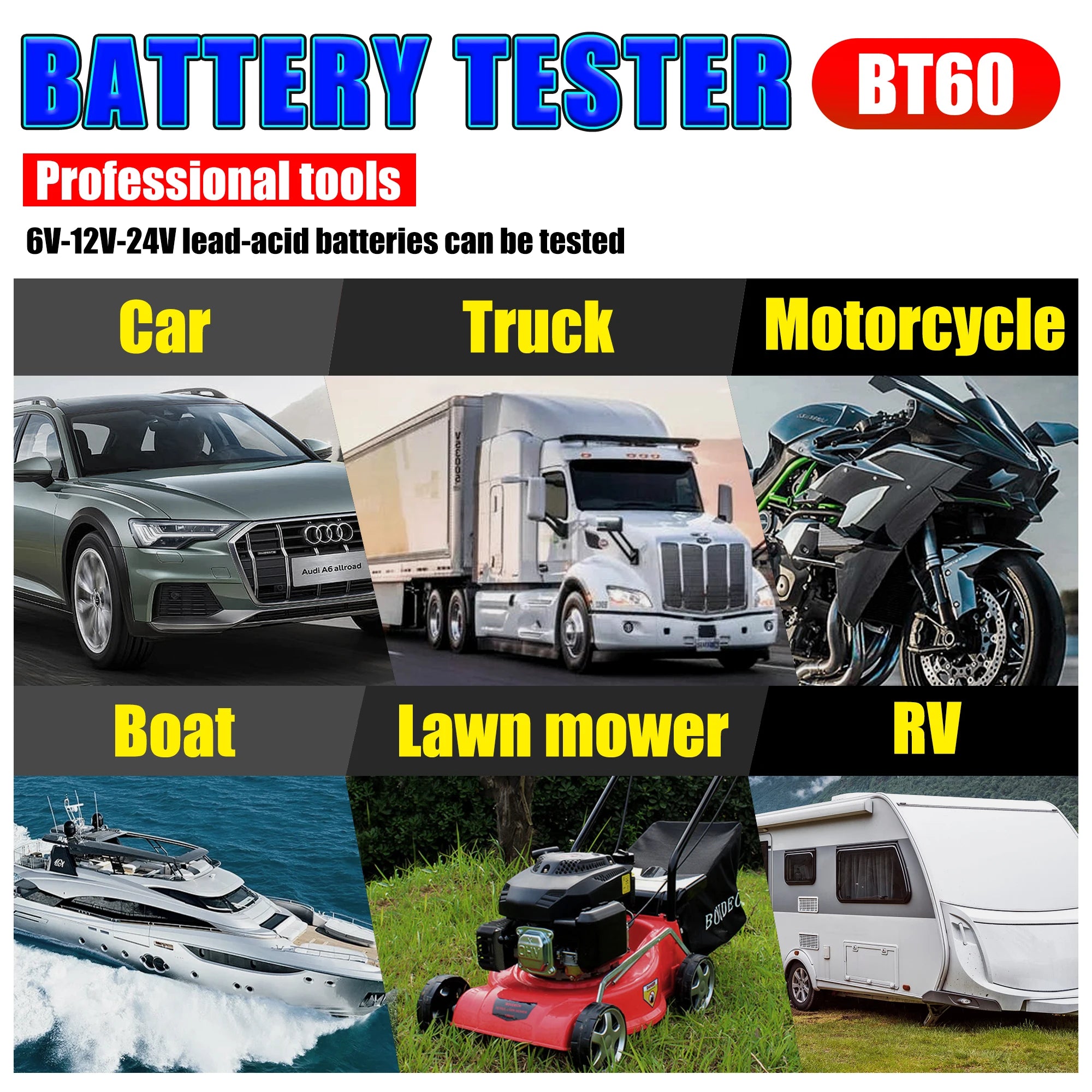 2.4” Car Battery Analyzer for 12V/24V, CCA ±2% Test, Voltage Accuracy ±0.06V, Cranking & Charging Check, SOH/SOC, Data Storage