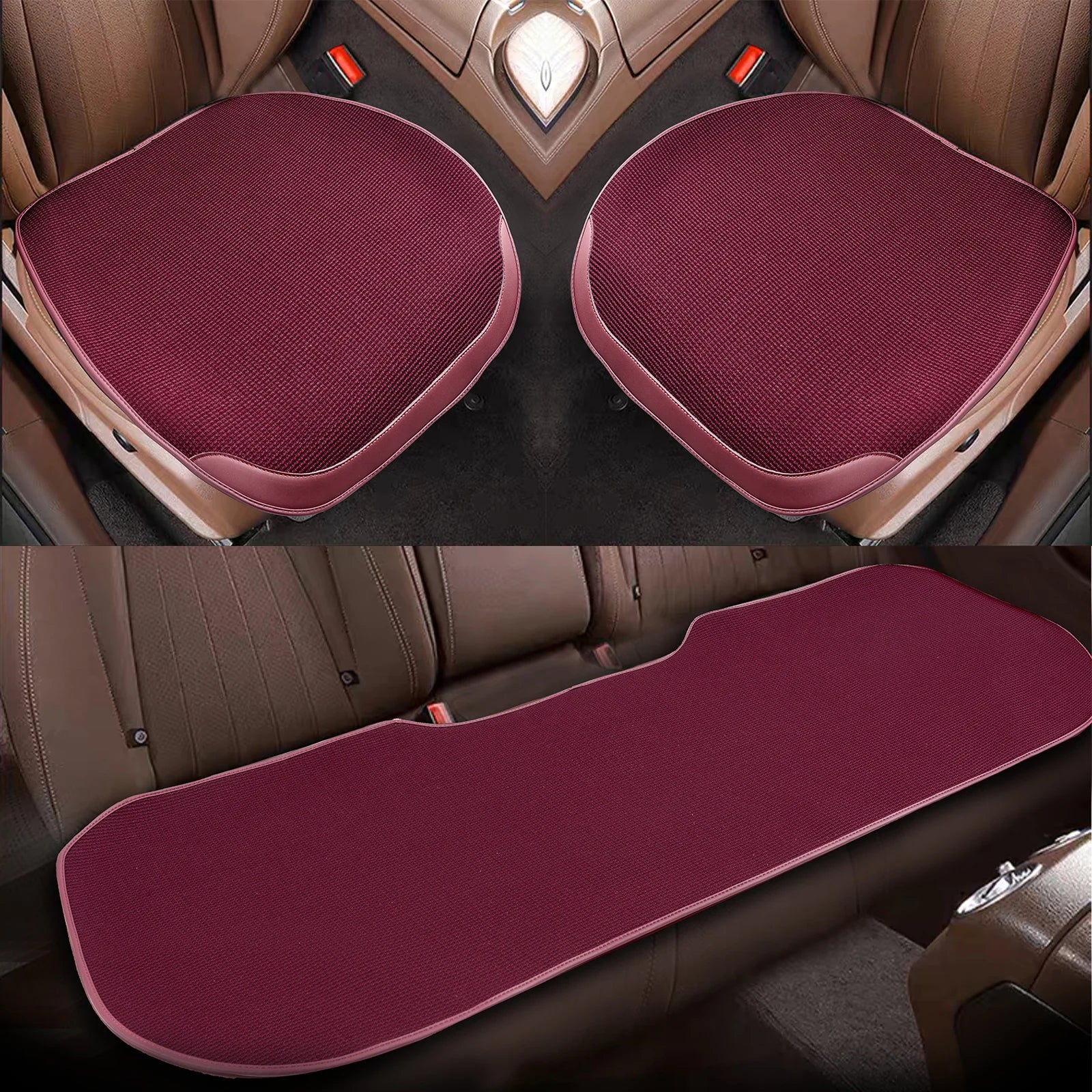 Forbell Car Seat Cushion for All Seasons Breathable Ice Silk Woven Surface with Non-Slip Silicone Backing Protects Car Seats