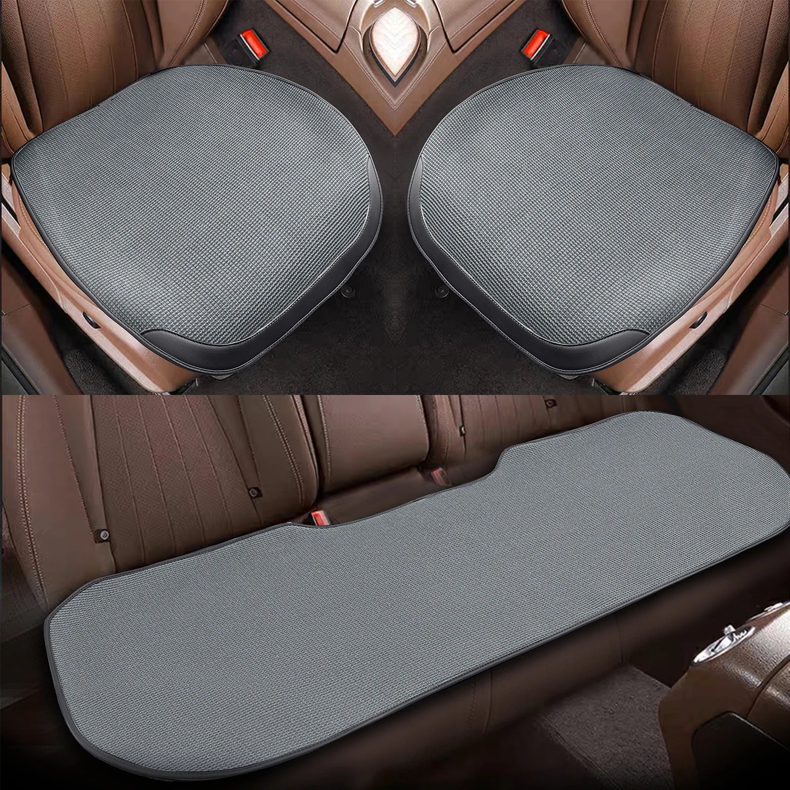 Forbell Car Seat Cushion for All Seasons Breathable Ice Silk Woven Surface with Non-Slip Silicone Backing Protects Car Seats