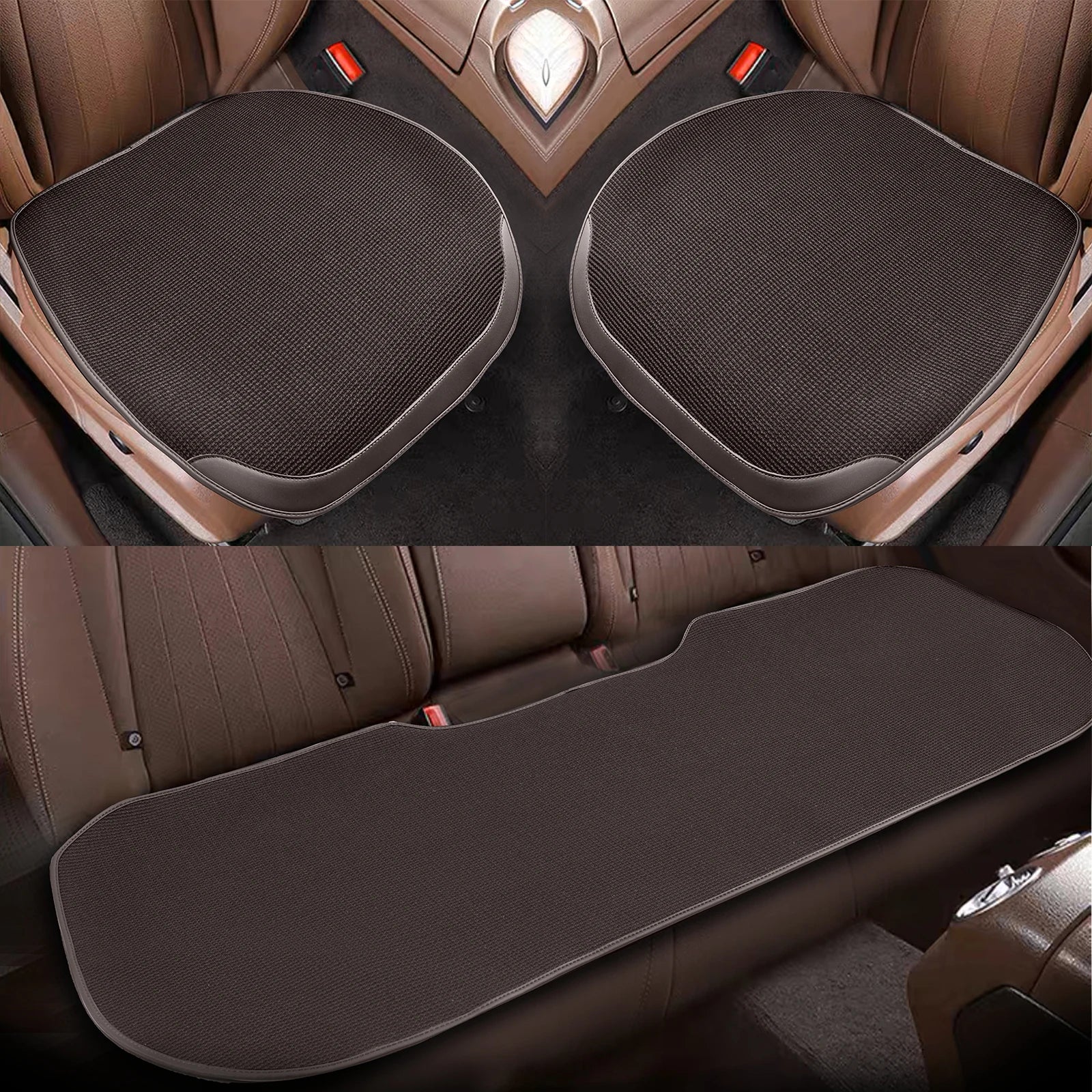 Forbell Car Seat Cushion for All Seasons Breathable Ice Silk Woven Surface with Non-Slip Silicone Backing Protects Car Seats