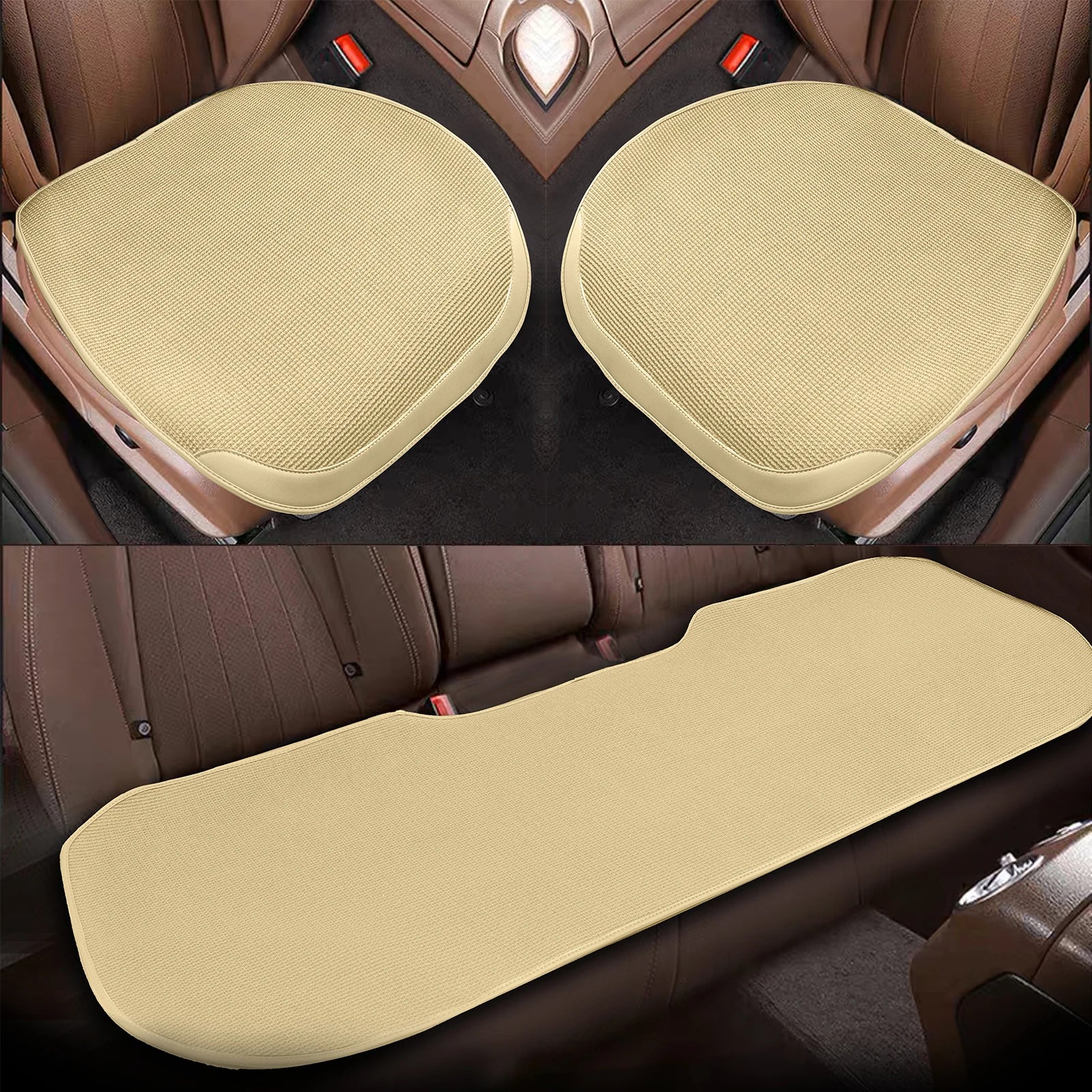Forbell Car Seat Cushion for All Seasons Breathable Ice Silk Woven Surface with Non-Slip Silicone Backing Protects Car Seats