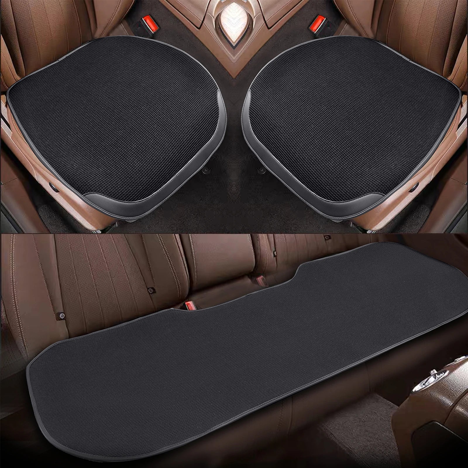 Forbell Car Seat Cushion for All Seasons Breathable Ice Silk Woven Surface with Non-Slip Silicone Backing Protects Car Seats